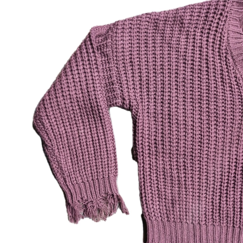 Love Tree Cropped Sweater Knitted Frayed Edge V-Neck Long Sleeves maroon Size S - Picture 2 of 7